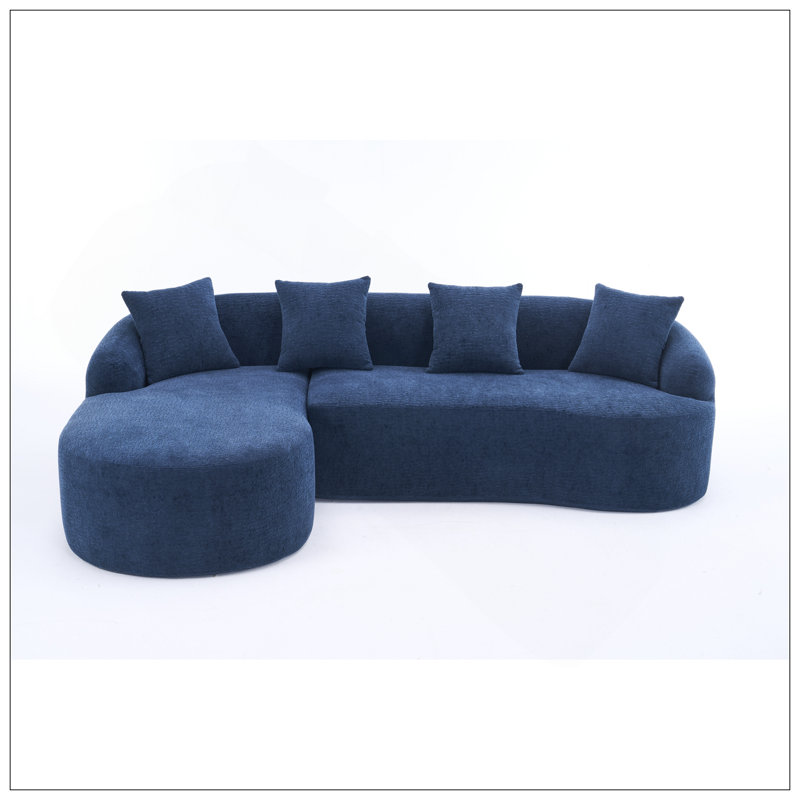 Canapé modulaire en L en éponge à compression complète avec méridienne incurvée, canapé modulaire en chenille bleu marine, haute densité 30D pour un salon d'appartement. 900 lb.