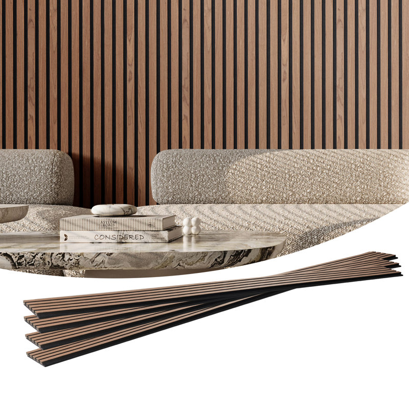 Panneaux de bois à lattes en bois pour décoration murale moderne, Noyer, H 0,83 po x l 94,49 po x P 7,87 po