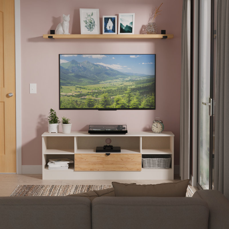 Sunehri Corner TV Unit, 50cm H x 144cm L x 39cm W, Oak/White