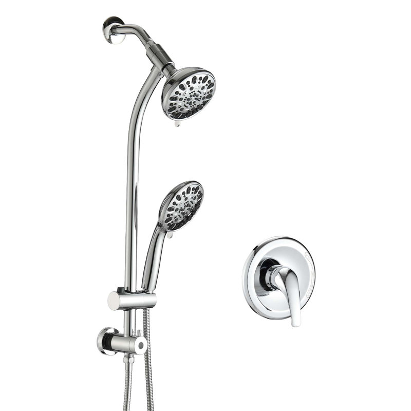 Système de douche double à 7 jets avec pomme de douche à main, Chrome
