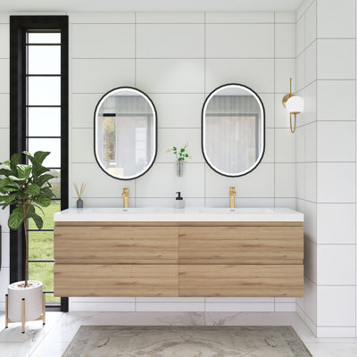 Kimie 72'' Wall Mounted Double Bathroom Vanity with Cultured Marble Top -  Orren Ellis, D428B3089D6B4F4DA0D6CEF822A3B643