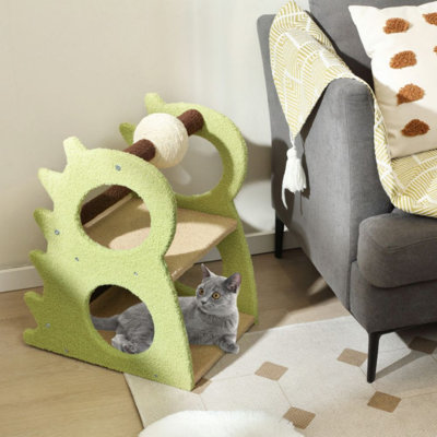 Arbre à chat moderne à 2 niveaux pour chats d'intérieur avec boule gratteuse rotative en sisal