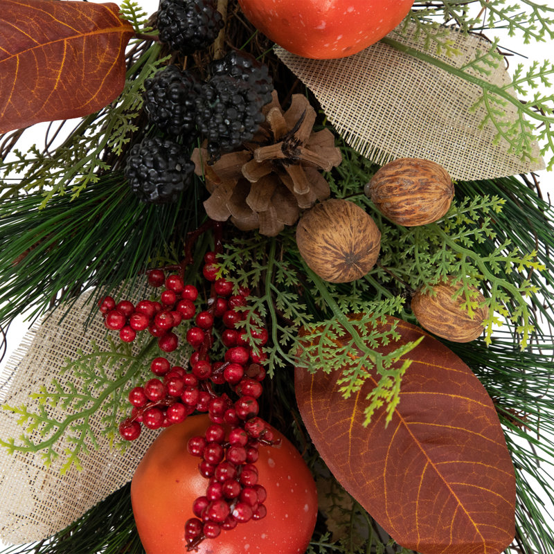 30" Burlap & Berry Pine Cone Autumn Teardrop Swag - Unlit
