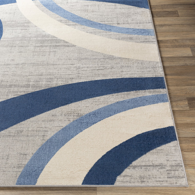 Tapis bleu / gris / beige Glossop, Forme rectangulaire : 8 pi 10 po x 12 pi 3 po