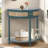 Unique Half Moon Design End Table With Sliding Rattan Door,Elegant Semi-Circle Entryway Console Table With 2 Rattan Storage Cabinet And Bottom Shelf For Living Room, Bedroom, Study, Hallway