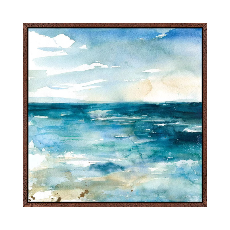 Ocean Break II by Carol Robinson - Painting on Canvas, Classic Brown Wood Framed, 93.98 cm H x 93.98 cm W