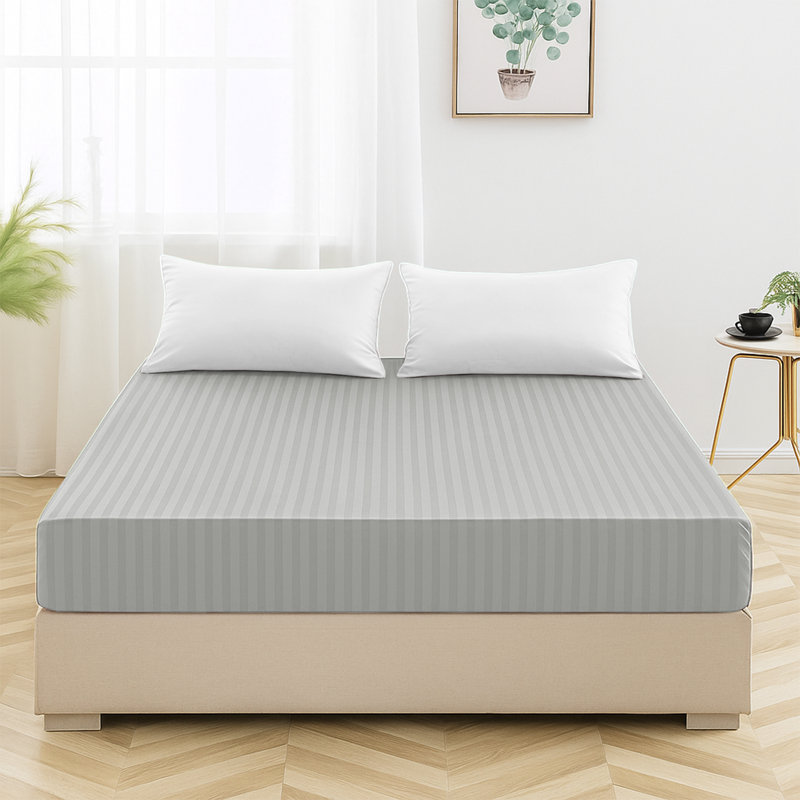 Shaneca Microfiber Striped Fitted Sheet - Ultra-Soft, Fade-Resistant, Deep Pocket Fit, Kingsize (5'), Silver