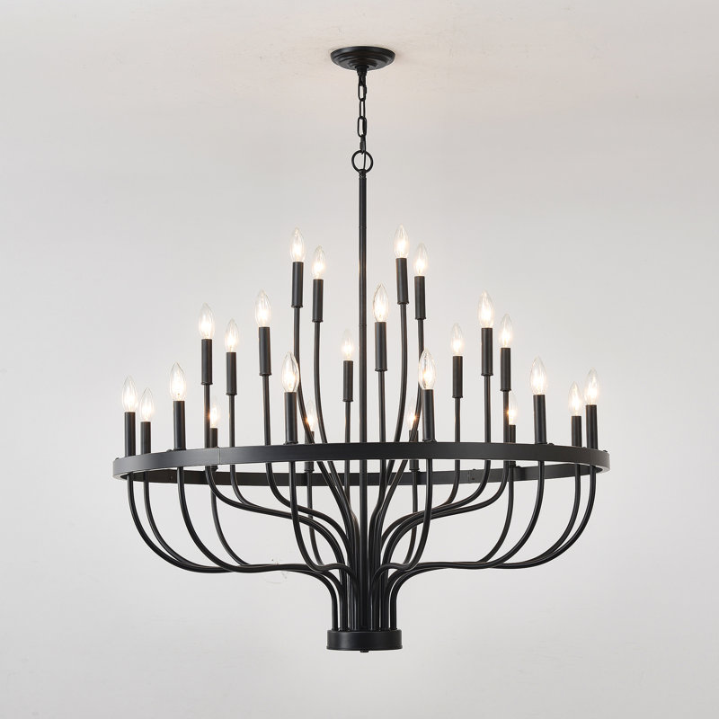 Fer industriel 24 - noir - bougie pour la chambre à coucher, le salon, la salle à manger et la cuisine. Style moderne suspendu. Hauteur réglable avec. Douille E12 non fournie. Décoratif rétro de luxe