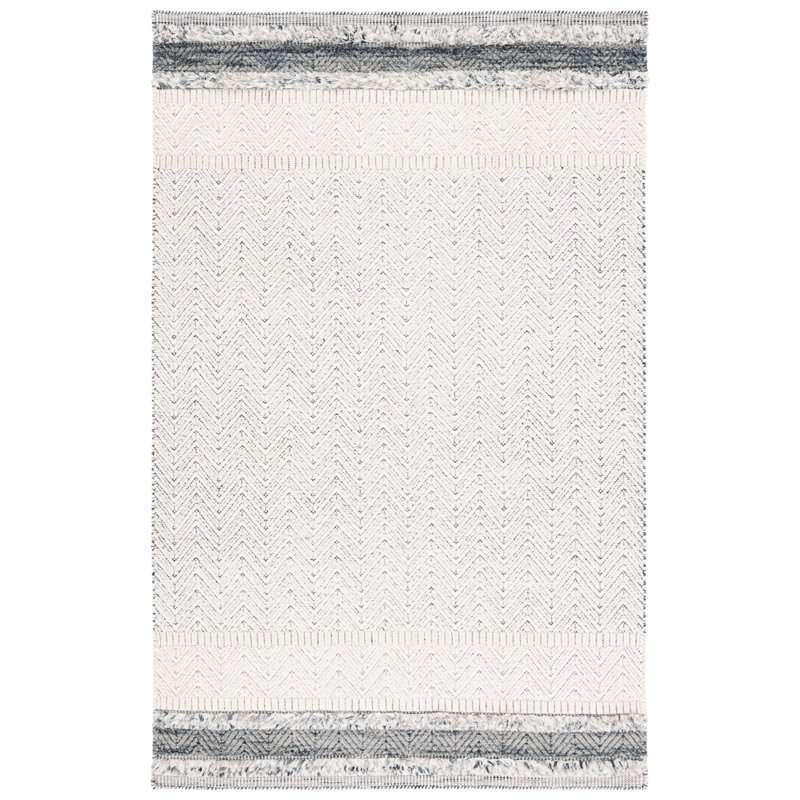 Martha Stewart 9601 Hand Loomed Wool/Cotton Chevron Rug in Ivory/Gray, Rectangle 5' x 8'