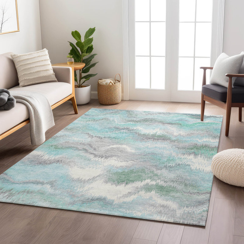 Machine Washable Indoor/Outdoor Millner ACN2258 Swirls Rug, Rectangle 10' x 14'