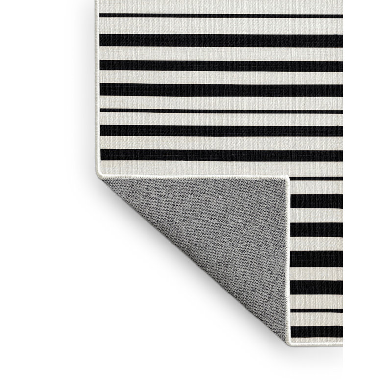  Tapis lavable rayé noir et blanc, Rectangle 7 pi x 9 pi
