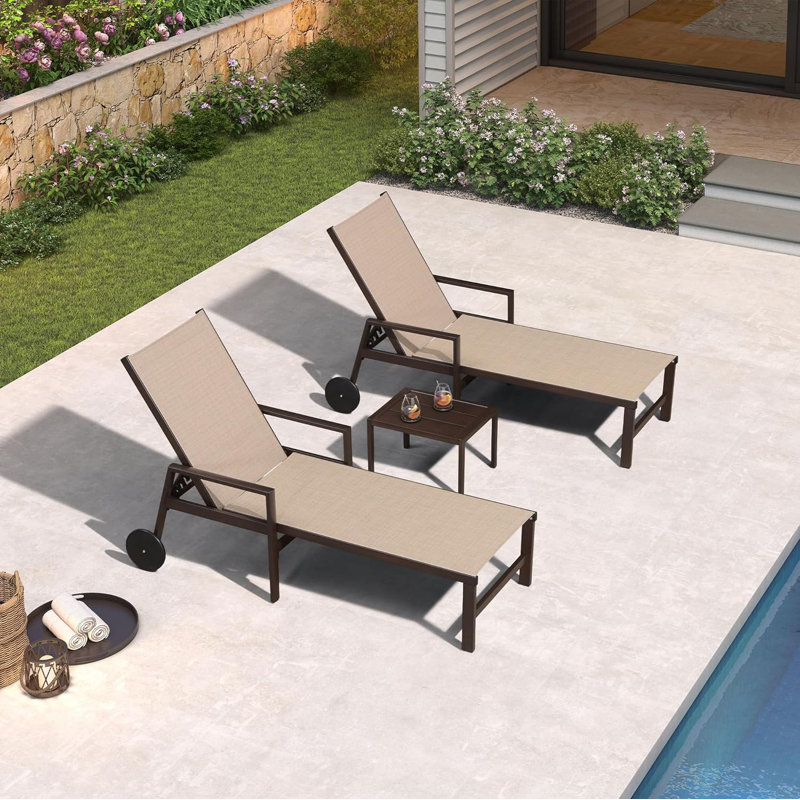 Set of 2 Latitude Run Metal Lounge Chair by Nature PVC-coated polyester with Arms and Table, Marble White