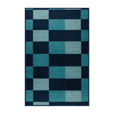Machine Washable Checkered Blue Area Rug