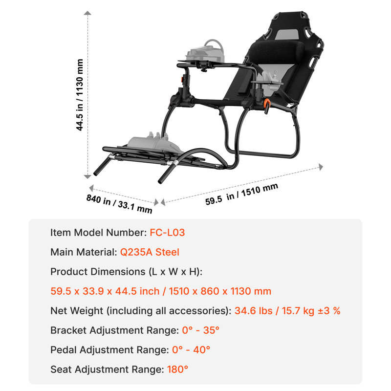 Support de volant de course pliable pour Logitech G923 / G920 / G29 Compact, H 44,50 po x l 59,50 po x P 33,90 po