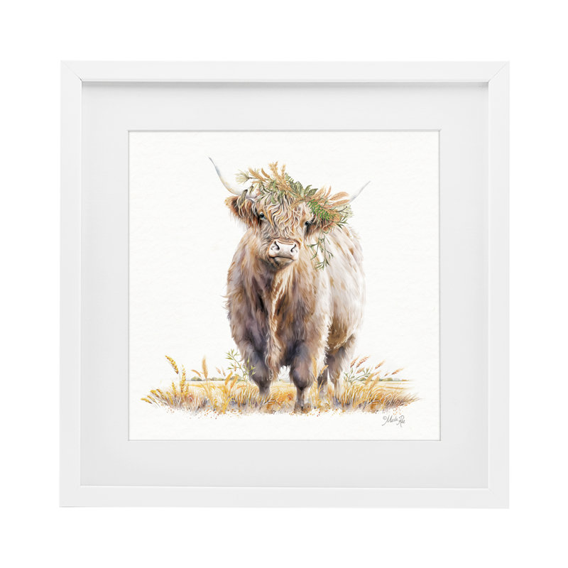 «Ollie the Highland Bovins», reproduction encadrée sous verre, conception de Marla Rae, H 13 po x l 13 po, Cadre blanc côtier