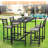 5-Piece Outdoor Patio Bar Set, 50" Rectangular Counter Height High Top Table & 4 Cushioned 41" Metal Stools, Bar Table and Chairs for Poolside, Balcony, Backyard-1267032519