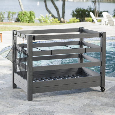 3.4ft H x 4.6ft W x 2.8ft L WoodTek Poolside Organizer and Pool Float Storage Rack, Wheeled Storage for Toys, Floats, and Accessories - Durable Pool D