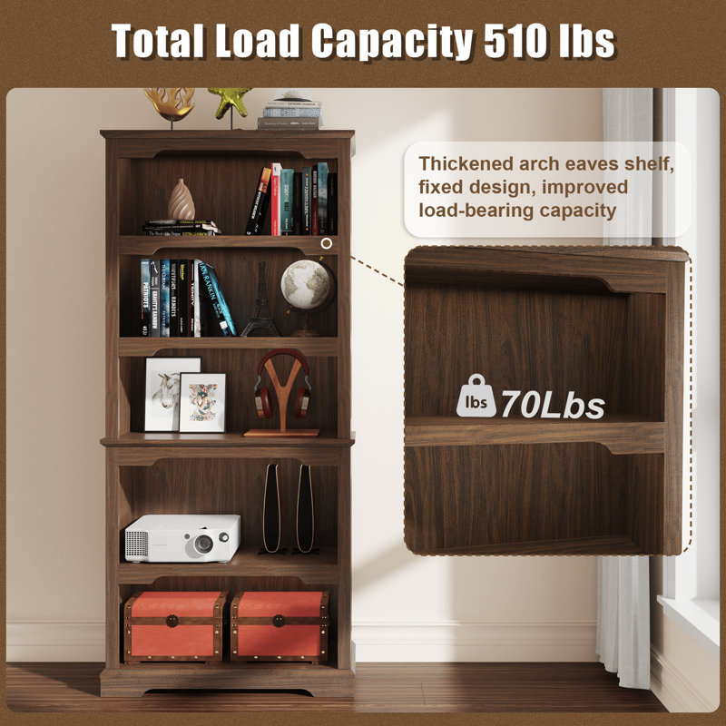 5 Shelf Standard Bookcase, Storage And Display Bookshelf, Walnut