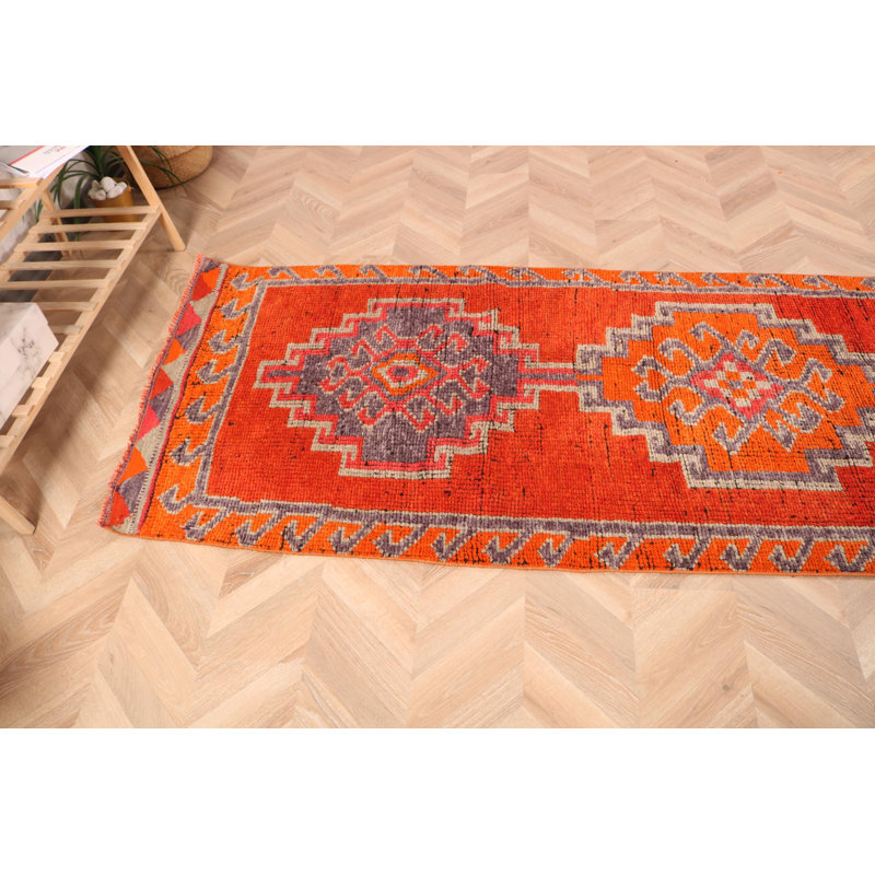 Tapis de couloir turc classique en laine tissé à la main orange