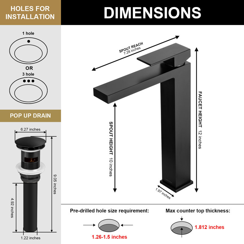 Robinet de lavabo vasque avec bonde, Noir
