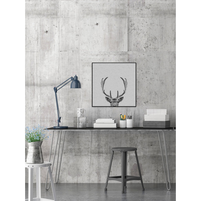 Buck Surprise II - Drawing on Canvas, 30cm H x 30cm W