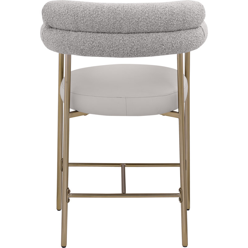 Tabouret de comptoir 26 po Blake, Or brossé, Taupe, Cuir végétalien / tissu bouclé