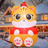 Christmas Inflatable 6 FT Sitting Christmas Cat Inflatables Christmas Cat Blow Up with Built-in LEDs