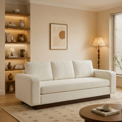 80.7" Modern Chenille Sofa, 3-Seater Upholstered Couch with Rubber Wood Base, Contemporary Living Room Sofa for Apartment
