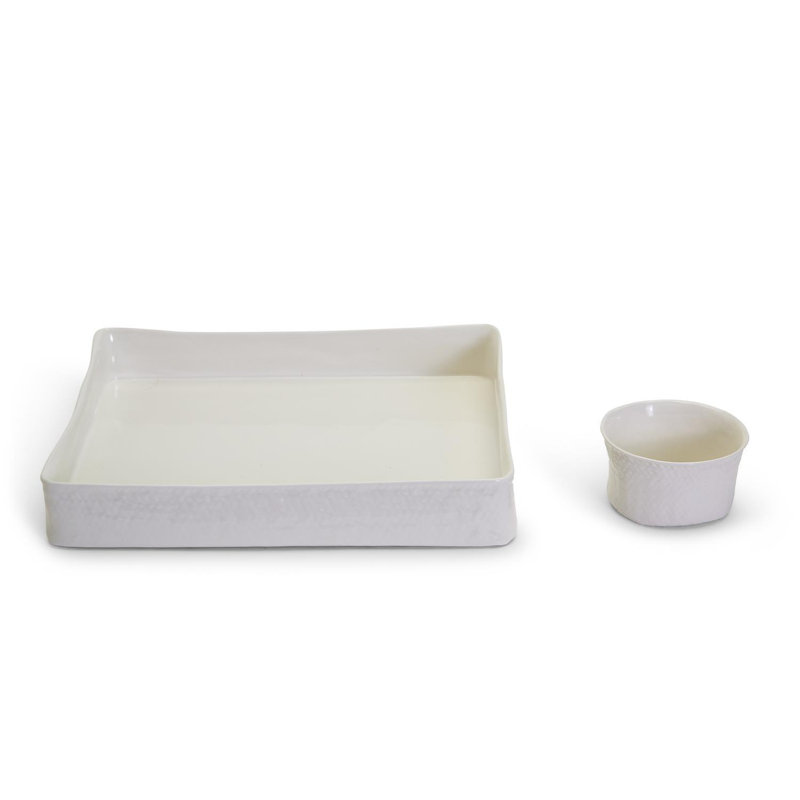 Basket Weave Serving Platter And Bowl Set