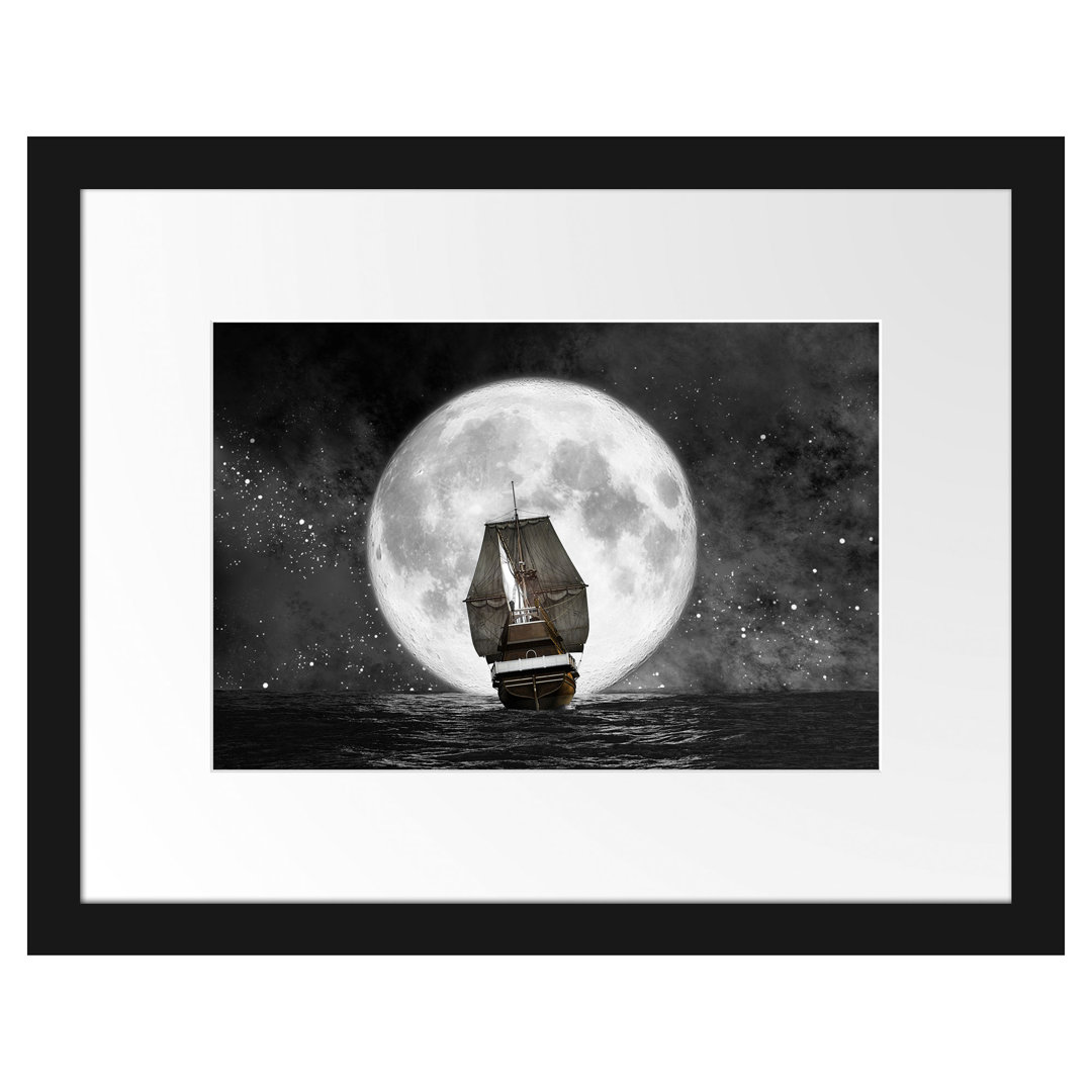 Gerahmtes Poster Segelschiff bei Vollmond