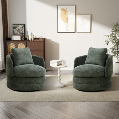 29.9" W 360 Degree Swivel Upholstered Barrel Chair