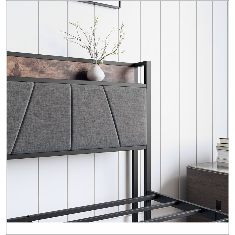 17 Stories Bed Frame, Storage Headboard with Charging Station and 2 ...