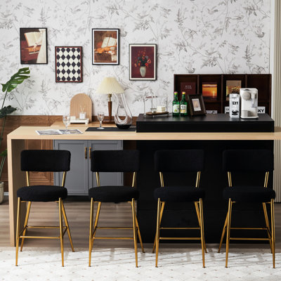 4 tabourets de bar ergonomiques en métal - Revêtement en tissu noir convenant à la cuisine, à la salle à manger et au salon