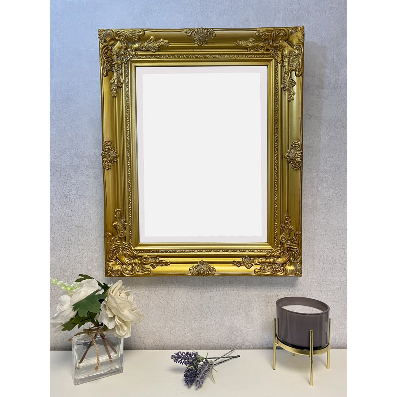 Jiminez Lightweight Hardwood Rectangle Mirror, Antique Gold