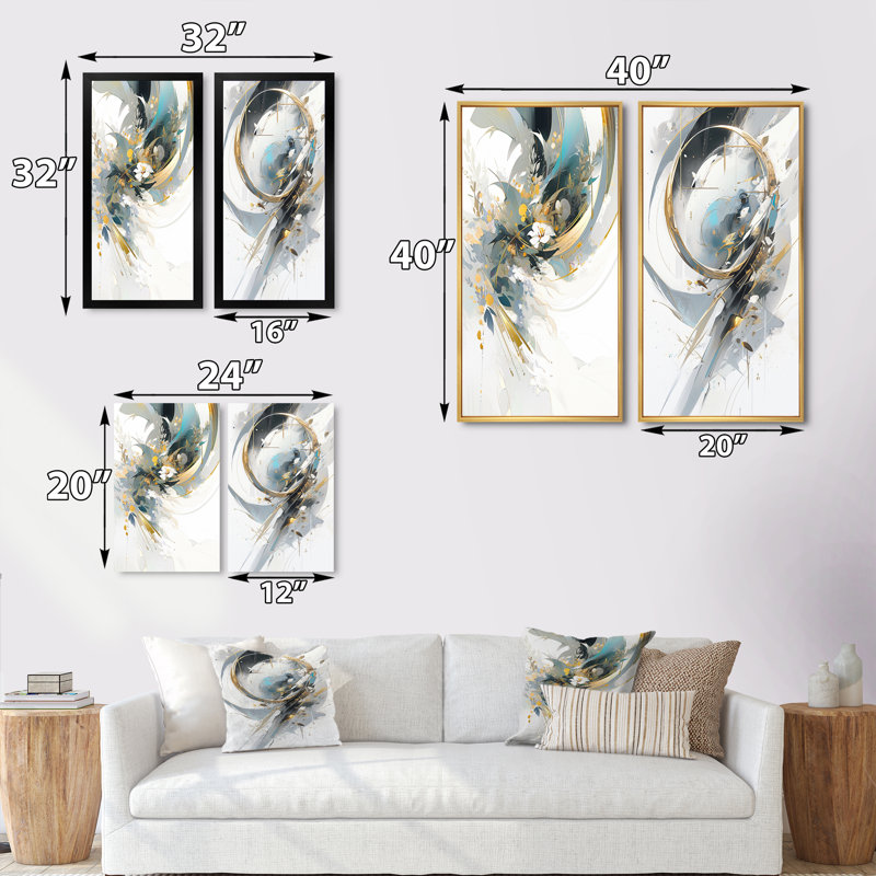 «Turquoise and Gold Mosaic Echoes», 2 pièces, Toile tendue, H 20 po x l 24 po