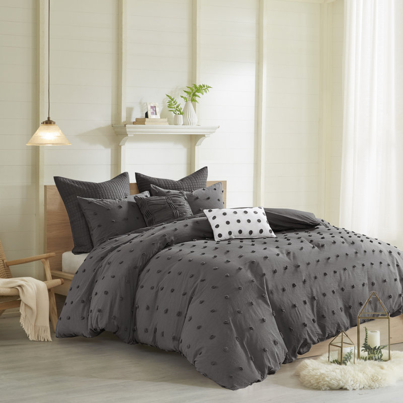 Brooklyn Cotton Jacquard Comforter Set with Euro Shams and Throw Pillows, Full/Queen Comforter + 4 Shams + 2 Throw Pillows