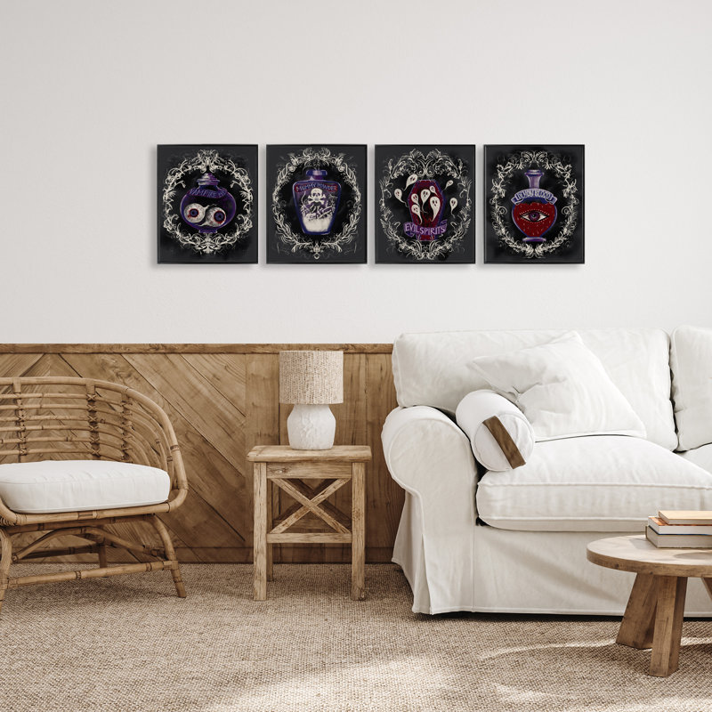 Ensemble de giclées encadrées 4 pièces Spooky, H 14 po x l 11 po, Giclée encadrée noir minuit