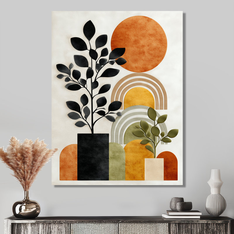 Bohème minimaliste géométrique botanique - Boho abstrait, impression murale en métal, L 12 po x H 20 po