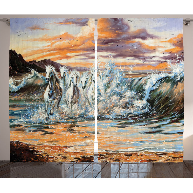 Horses Semi-Sheer Rod Pocket Curtain Panels, 54" x 90"