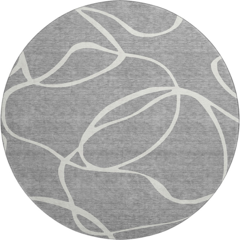 Premium Machine Washable Corum AMF999 Swirls Rug, Round 8'