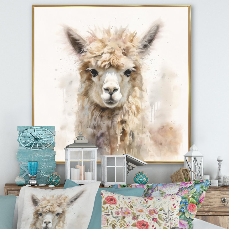 Graceful Alpaca III - Alpaca, art mural, H 24 po x l 24 po x P 1 po, Cadre flottant doré