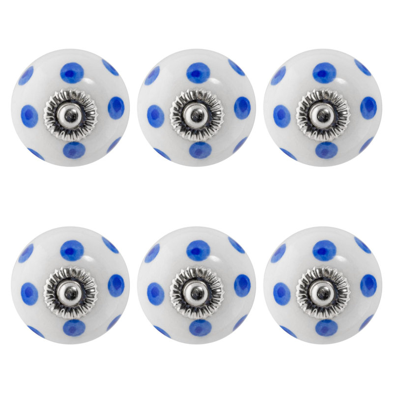 Nicola Spring - Round Ceramic Cabinet Knobs, White/Blue