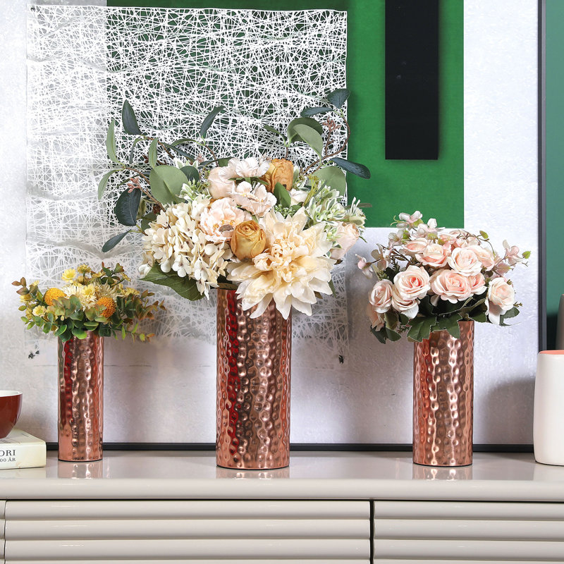3 Pieces Metal Table Vase Set, Pink