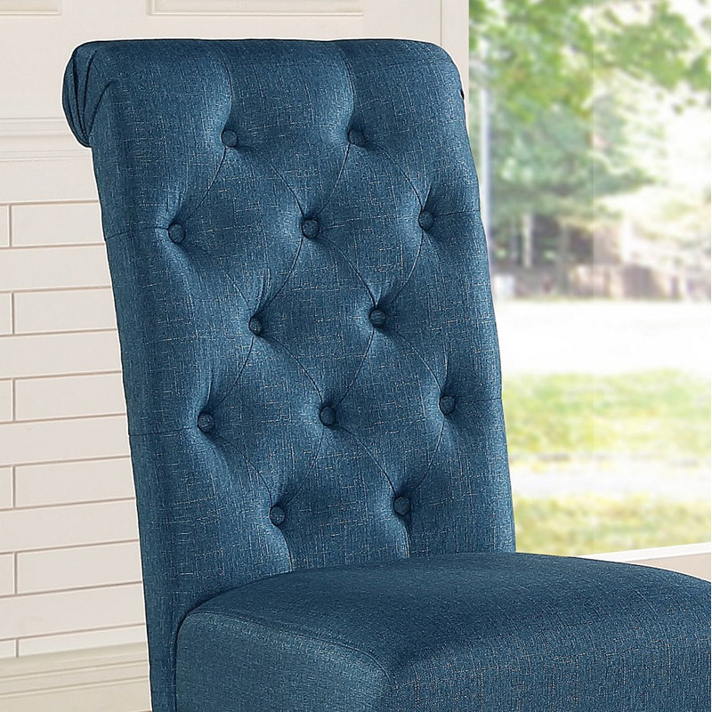 Leviton Solid Wood Tufted Asons Dining Chair, Set Of 2, Blue