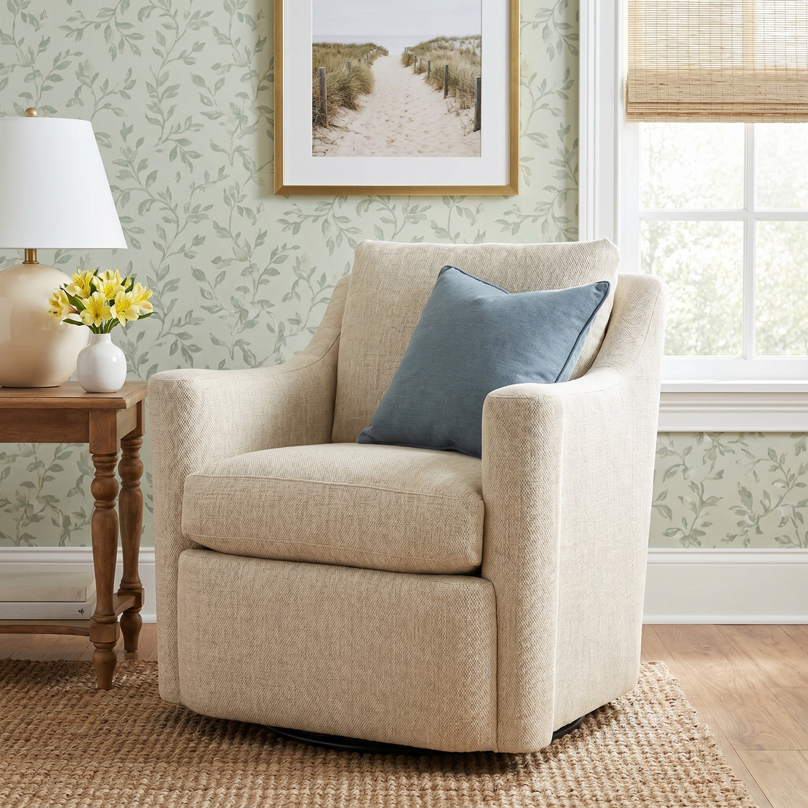 Gabi Upholstered Swivel Armchair, Bespoke 10 Beige
