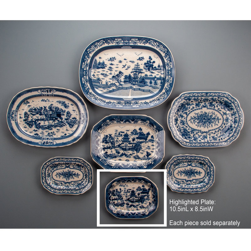 Blue Willow Porcelain China Decorative Plate, 1.5" H x 10.5" W x 8.5" D