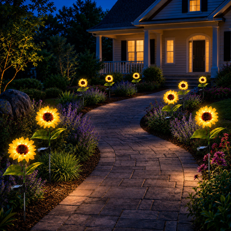 Hartshorne Solar Powered Weather Resistant Sunflower Pathway Light (Set of 4)