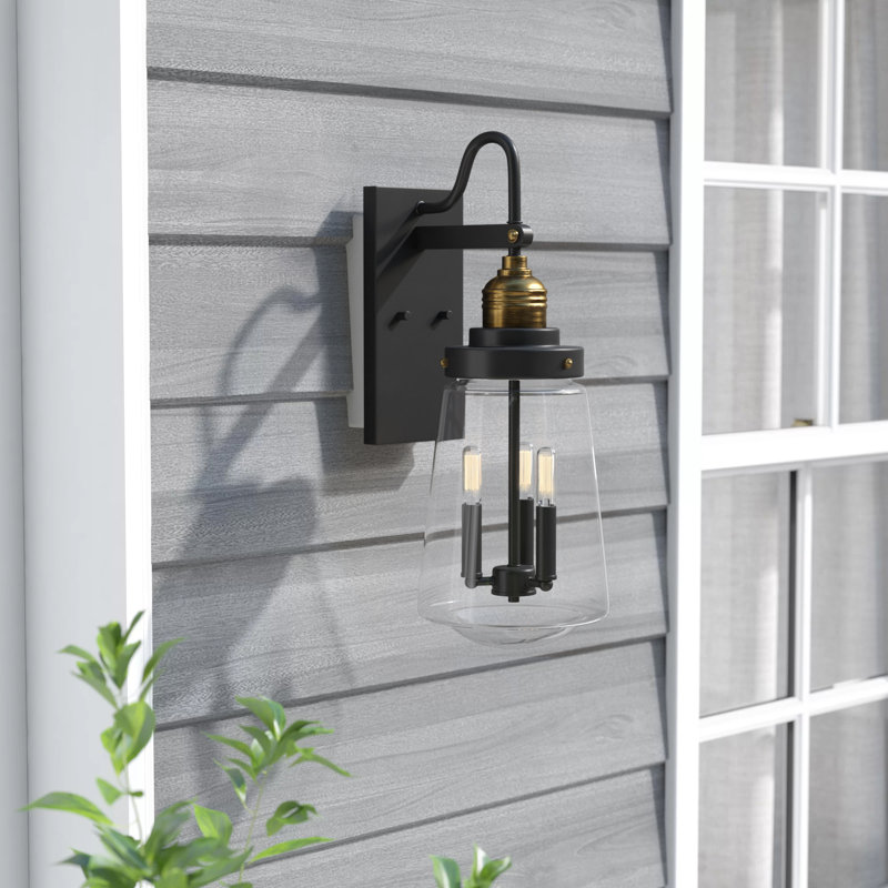 Wellfleet 3 - Bulb 23.5" H Outdoor Wall Lantern in Black/Warm Brass, Black/Warm Brass