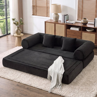 Canapé-lit modulaire en velours côtelé Boneless, convertible avec assise profonde et coussins moelleux