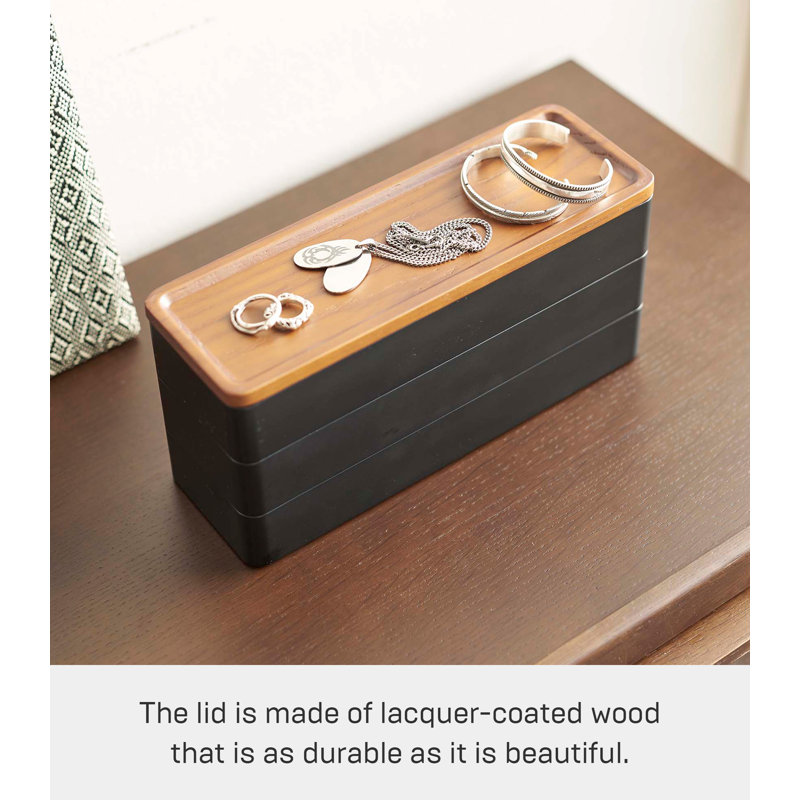 Black and Medium Wood Stacking Jewelry Box with Tray
